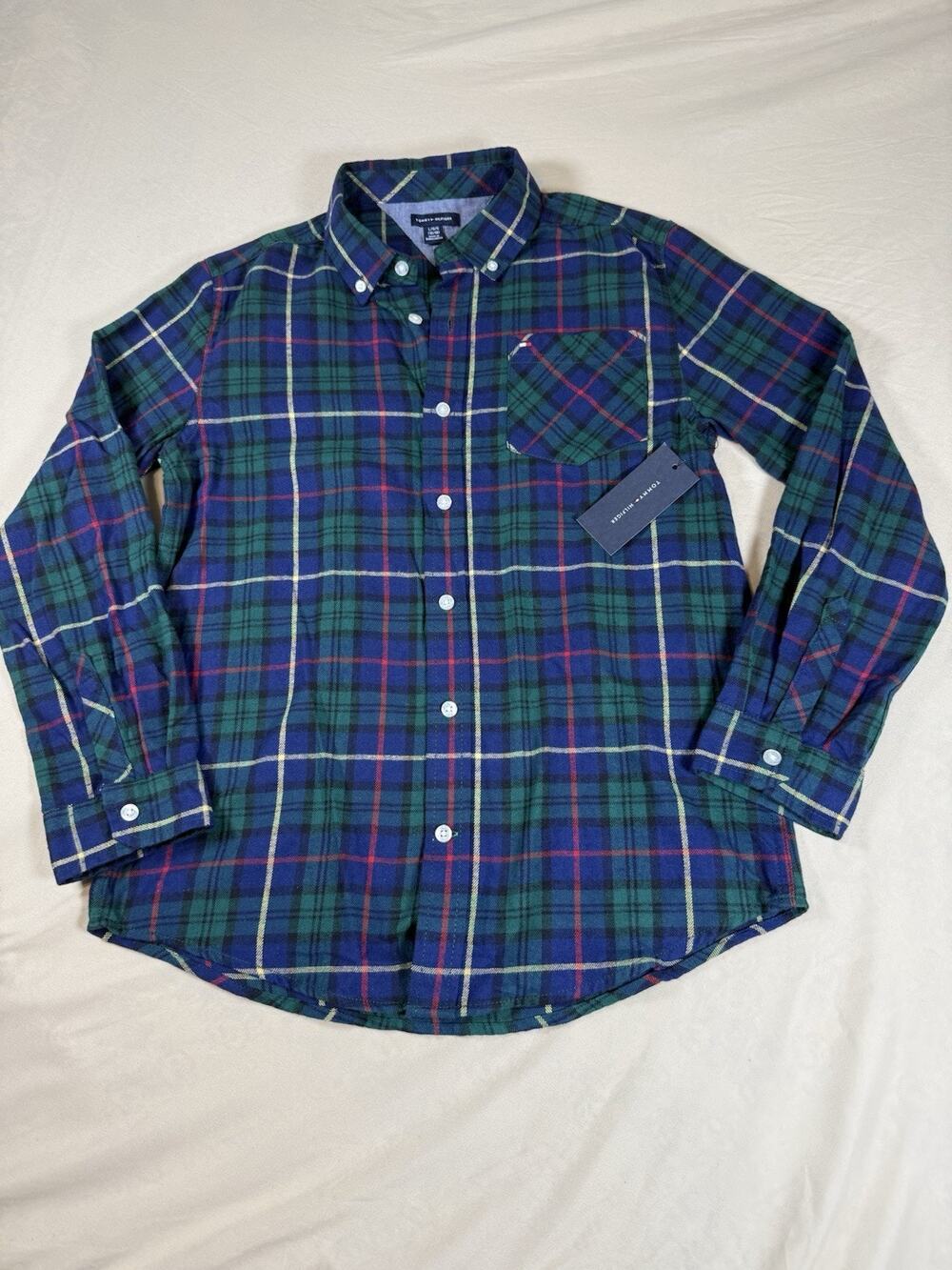 Tommy Hilfiger Boys Navy Blue Button-Down Shirt Size Size L/16/18